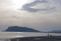 Evening sea and rock at sunset, angler, Alanya, April 2021