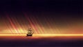 Evening seascape with a beautiful orange sunset over the sea horizon, starry sky and a ship on the horizon Royalty Free Stock Photo