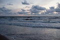Evening seascape with clouds and waves. Dramatic Seascape.