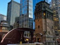 Evening sets over a bridge spanning the Chicago River. Royalty Free Stock Photo