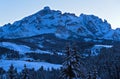 Evening shadows on a cold winter day in the Dolomites Mountains