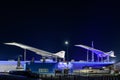 Evening shot of the French-British Concorde and Russian TU 144 supersonics at the Technical Museum Sinsheim, Germany. Royalty Free Stock Photo