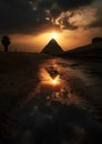 evening shot in the setting sun on the pyramids ,view from the ground from below