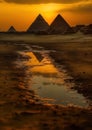 evening shot in the setting sun on the pyramids ,view from the ground from below