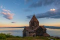 Evening shot of Sevanavank Monastery at sunset on Lake Sevan Royalty Free Stock Photo