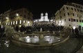 Evening shot - Tourists at Spanish Steps and a boat-shaped Fontana della Barcacciaon Piazza di Spagna in Rome, Italy, April, 2019 Royalty Free Stock Photo