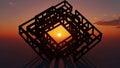 Abstract Geometric Cube Structure Against Sunset Sky Keywords: abstract, geometric, cube Royalty Free Stock Photo
