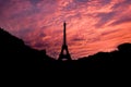 Evening silhouette of the Eiffel Tower in Paris