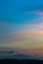 Dark Cloudy Twilight on Sky, Beautiful sundown, Cloud cross on blurry sunset and Flam-boyant, The Flame Tree, Royal Poinciana. Royalty Free Stock Photo