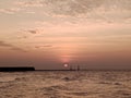 evening sky on the beach. Sunset sky in the beach. sea ??waves at dusk. expanse of sea at dusk