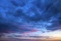 Evening sky with blue clouds at sunset