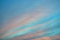 In the evening sky Cirrus clouds are arranged in strips diagonally Royalty Free Stock Photo