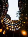 Evening sky at inner garden of round Axel Towers, Copenhagen