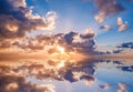 Evening sky,  sunset sky and clouds over ocean water Royalty Free Stock Photo