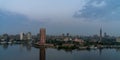 The evening skyline of the city of Cairo, Egypt with the Nile River Royalty Free Stock Photo