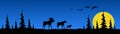 Evening spruce forest, moon rise, elk family Royalty Free Stock Photo