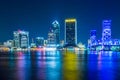 Evening on St John's River and Jacksonville Florida skyline Royalty Free Stock Photo