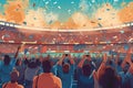 Evening stadium arena soccer field background 3D illustration Royalty Free Stock Photo
