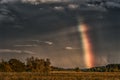 Evening Stormy Cloudy Blue Gray Sky. Use it As a Background. Rainbow in Background. Royalty Free Stock Photo