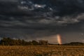 Evening Stormy Cloudy Blue Gray Sky. Use it As a Background. Rainbow in Background. Royalty Free Stock Photo