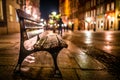 Evening street with benches and lanterns. Night European city Royalty Free Stock Photo