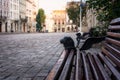 Old European city street with benches Royalty Free Stock Photo