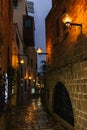 Evening street of old Jaffa city after rain in Tel-Aviv, Israel Royalty Free Stock Photo