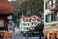 Evening street scene and old buildings in old town Interlaken, Switzerland