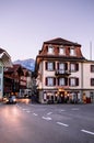 Evening street scene and old buildings of Unterseen in old town Interlaken, Switzerland