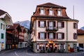 Evening street scene and old buildings of Unterseen in old town Interlaken, Switzerland