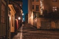 Evening street in Stockholm. Night cityscape in warm colors