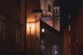 Evening street in Stockholm. Night cityscape in warm colors