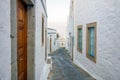 Evening in the streets of Patmos island, Dodecanese, Greece Royalty Free Stock Photo