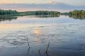 Evening summer landscape with river bank,clouds and forest Royalty Free Stock Photo