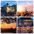 Tallinn medieval summer sunset ,architecture Estonia Old town Lifestyle, people ,street panorama , Holiday travel to Europe