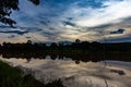 The evening sun light reflection in pond