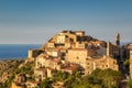 Evening sun on mountain village of Speloncato in Corsica