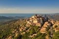 Evening sun on mountain village of Speloncato in Corsica