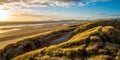 Evening sun over the sand dunes at Harlech Beach, Wales