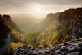 Evening sun during sunset in czech national pak Ceske Svycarsko