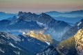 Evening sunlight on jagged ridges of Karavanke Karawanken range