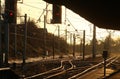 Evening sunlight reflecting off railway tracks