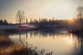 Evening sunny landscape with an ancient castle Royalty Free Stock Photo