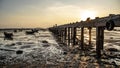 Evening at sunset around the fish bridge, the local fishing port, Bang Phra, Chonburi province