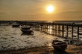 Evening at sunset around the fish bridge, the local fishing port, Bang Phra, Chonburi province