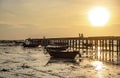 Evening at sunset around the fish bridge, the local fishing port, Bang Phra, Chonburi province