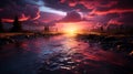 Evening Sunset on the beach with a beautiful landscape Paradise sunset AI generated