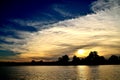 Evening, sunset, clouds, river, sky