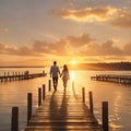 evening Sunset with cuple Royalty Free Stock Photo