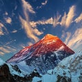 Evening sunset panoramic view of mount Everest Royalty Free Stock Photo